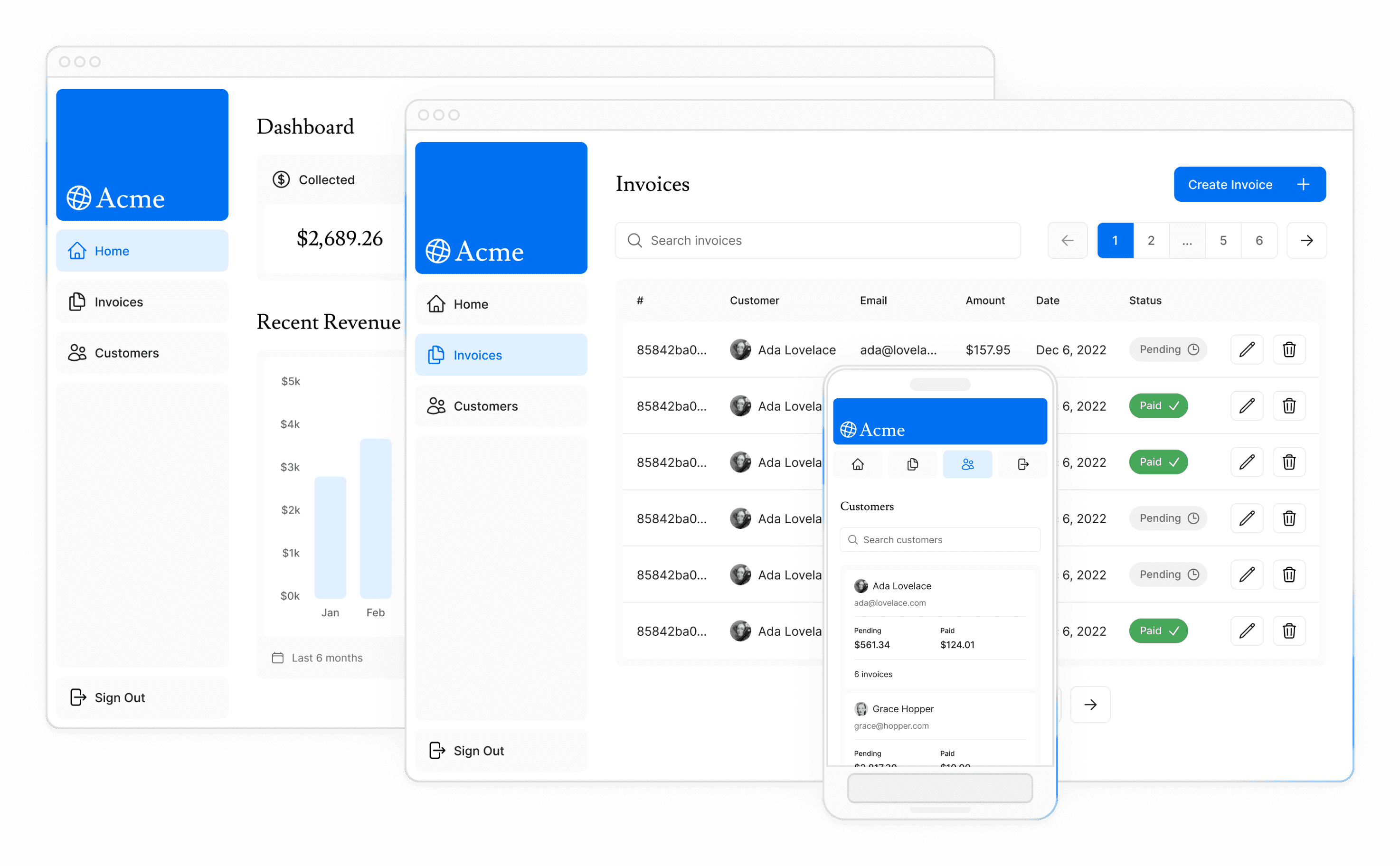 Screenshots of the dashboard project showing desktop and mobile versions.